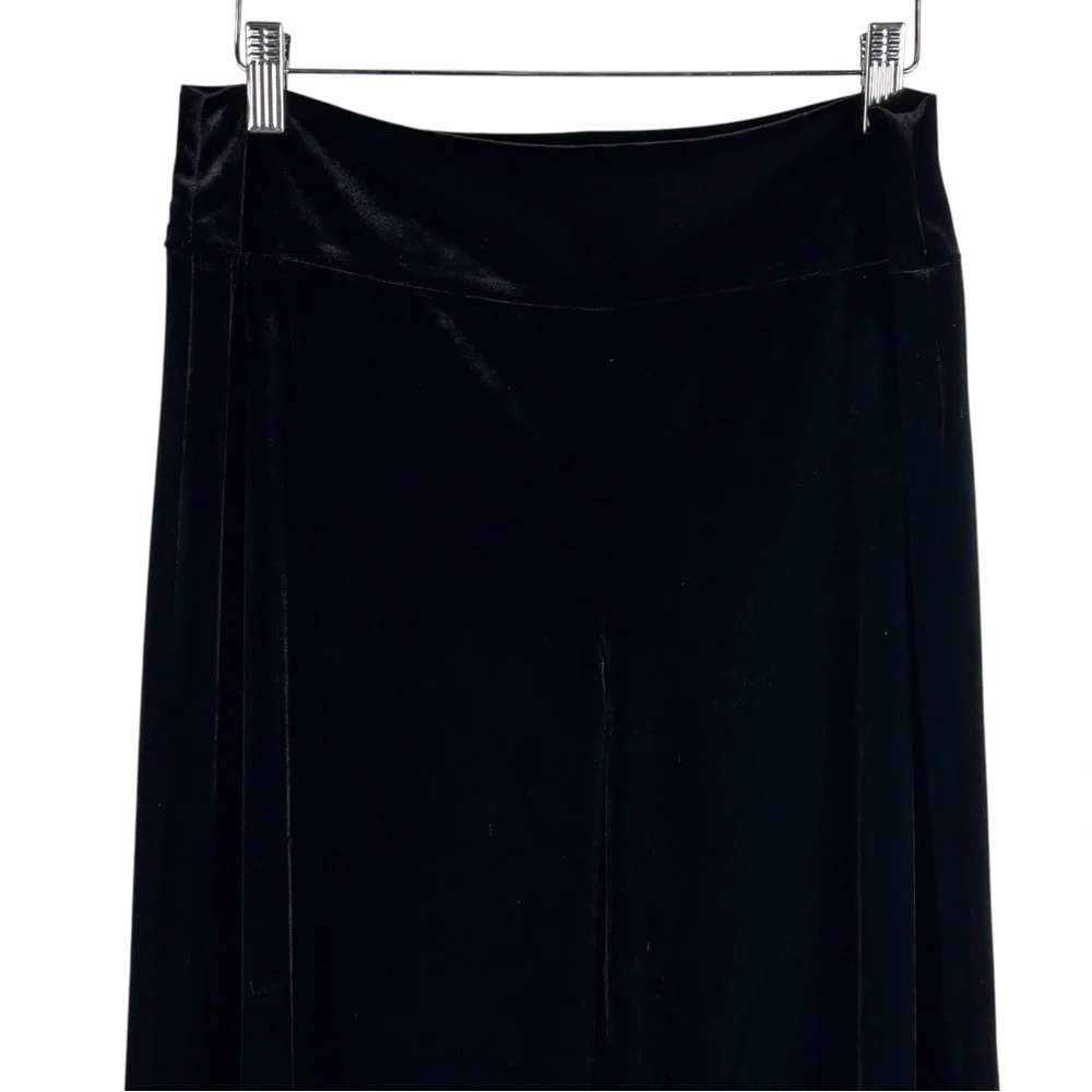 EMILY SHALANT BLACK STRETCH VELVET PULL ON WIDE LEG TROUSER PANTS